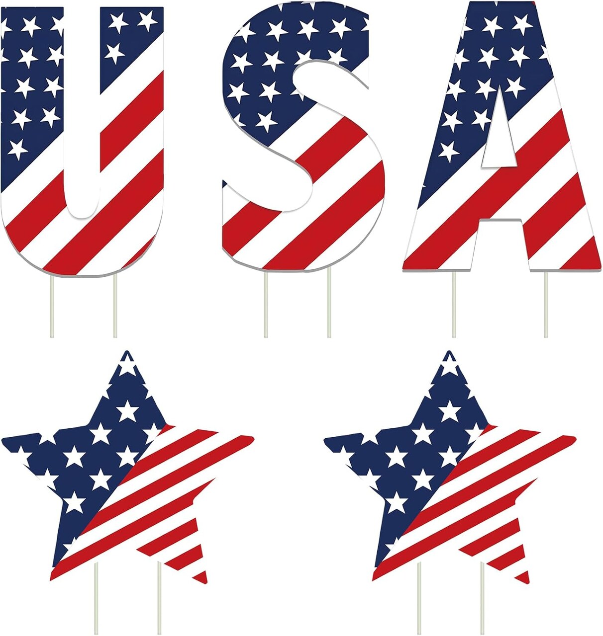 Independence Day Yard Signs, 4th of July, Memorial Day Outdoor Decorations Set of Stars and USA Letter, Patriotic Party Lawn Patio Sign with Stakes, Independence Day Party Decorations